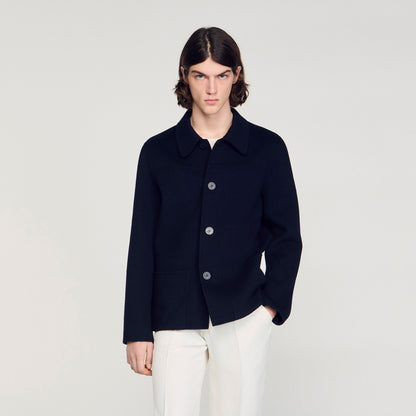 Worker Double Face Wool Jacket With Regular Collar Navy Blue