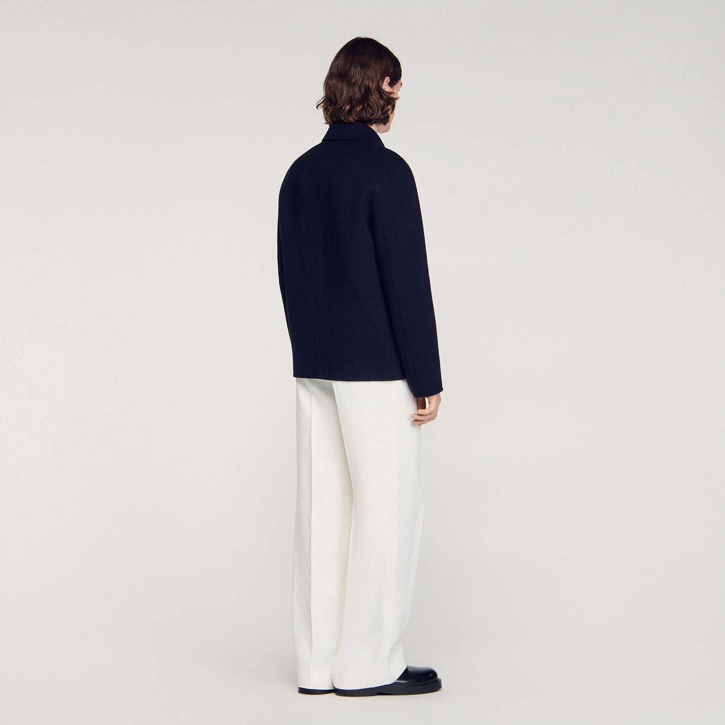 Worker Double Face Wool Jacket With Regular Collar Navy Blue
