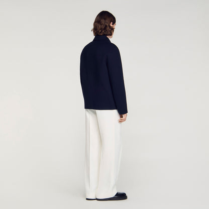 Worker Double Face Wool Jacket With Regular Collar Navy Blue
