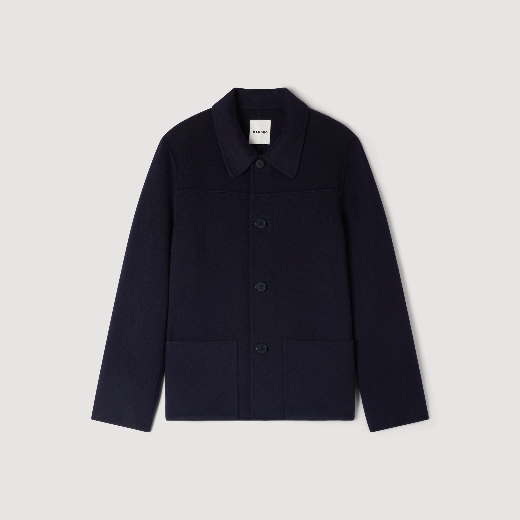 Worker Double Face Wool Jacket With Regular Collar Navy Blue