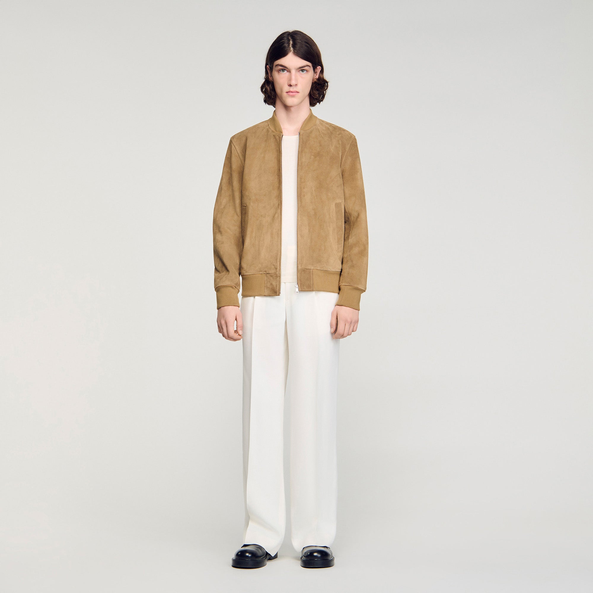 Monaco Suede Capuccino Zip-Up Split Leather Jacket Cappucino