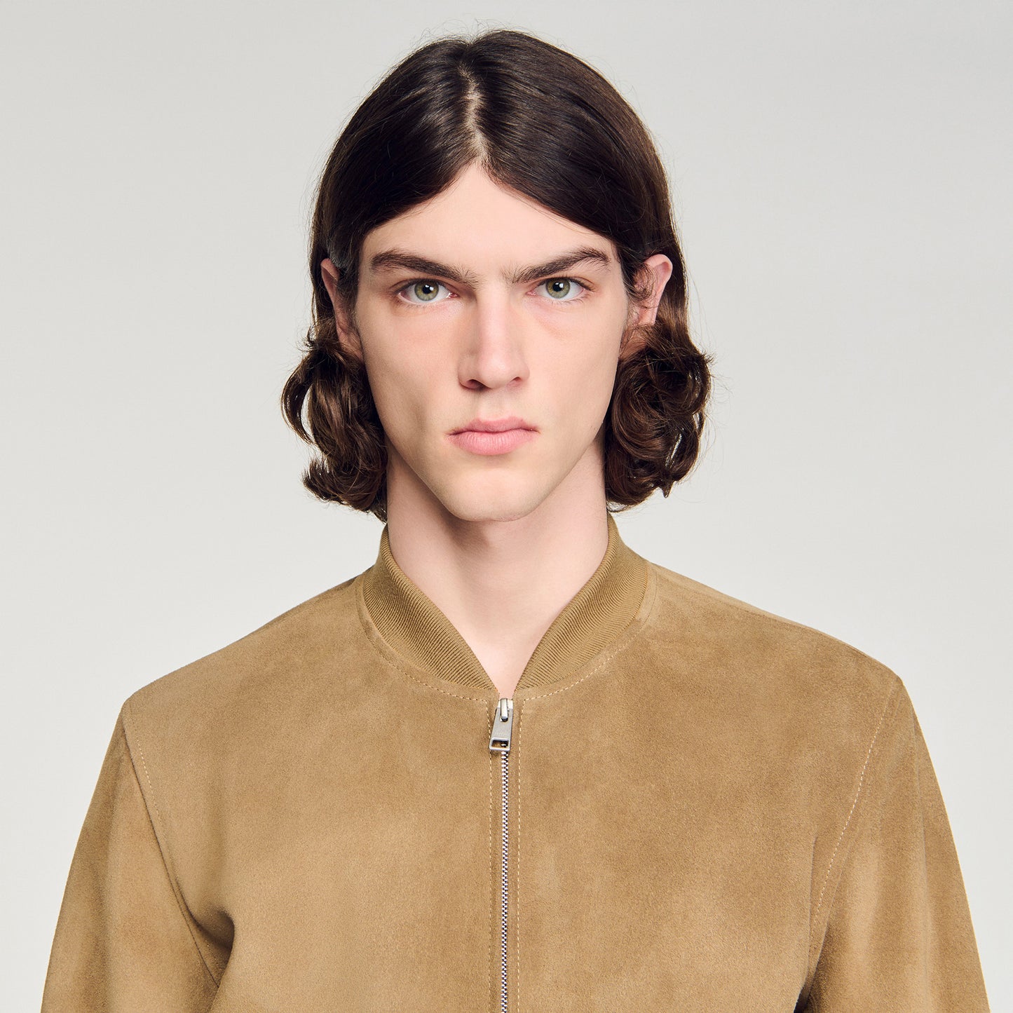Monaco Suede Capuccino Zip-Up Split Leather Jacket Cappucino