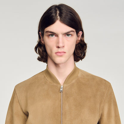 Monaco Suede Capuccino Zip-Up Split Leather Jacket Cappucino