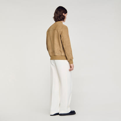 Monaco Suede Capuccino Zip-Up Split Leather Jacket Cappucino