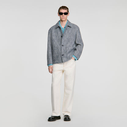 Wool Twill Worker Marl-effect worker jacket Marine / Blanc