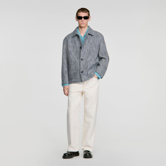 Wool Twill Worker Marl-effect worker jacket Marine / Blanc