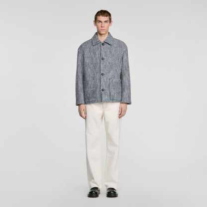 Wool Twill Worker Marl-effect worker jacket Marine / Blanc