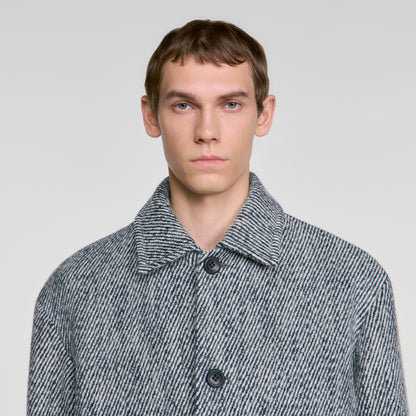 Wool Twill Worker Marl-effect worker jacket Marine / Blanc
