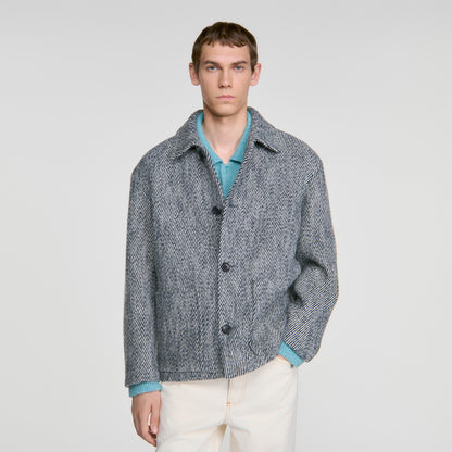 Wool Twill Worker Marl-effect worker jacket Marine / Blanc
