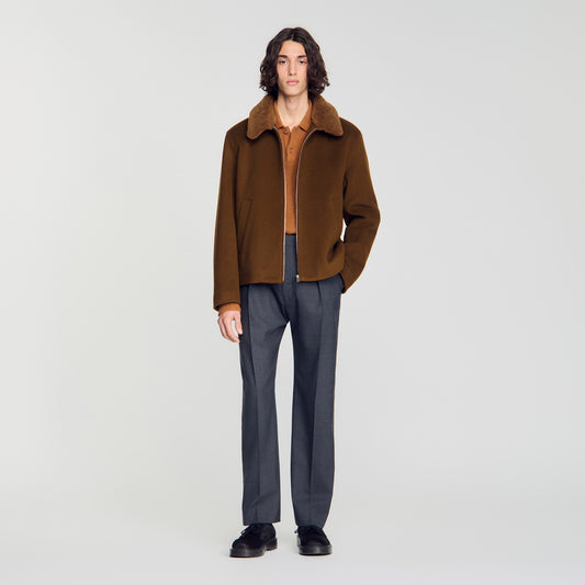 Minimal Aviator Wool zip-up jacket Camel
