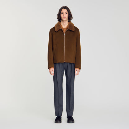 Minimal Aviator Wool zip-up jacket Camel