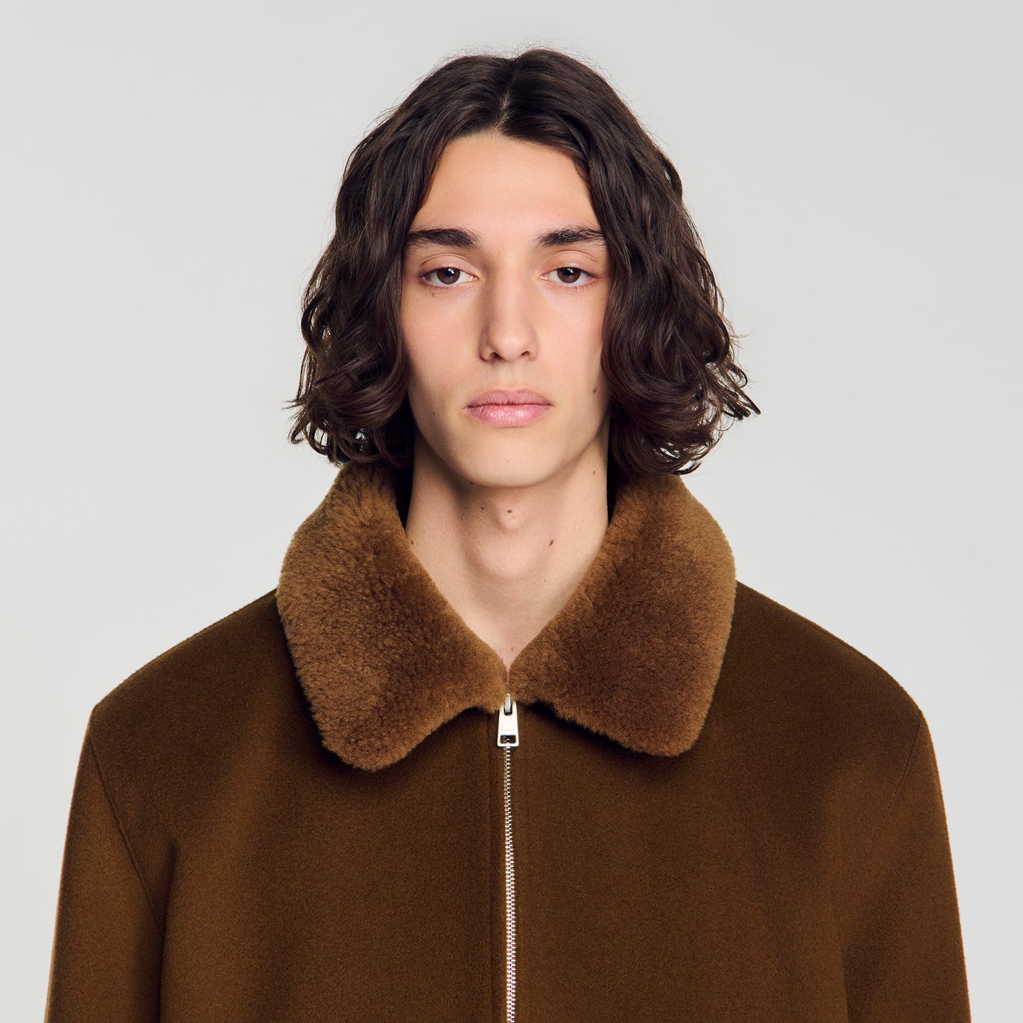 Minimal Aviator Wool zip-up jacket Camel