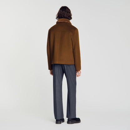 Minimal Aviator Wool zip-up jacket Camel