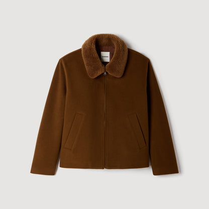 Minimal Aviator Wool zip-up jacket Camel