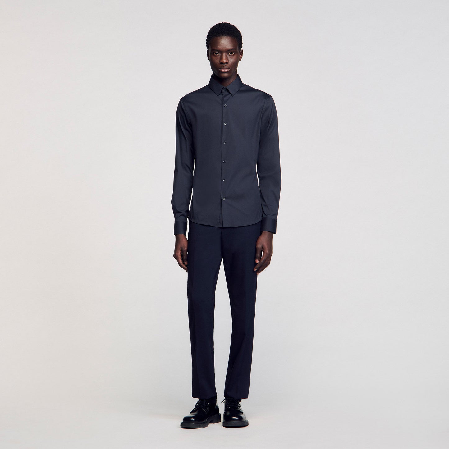 Seamless Stretch Fitted Stretch Cotton Shirt - Navy Blue Navy Blue