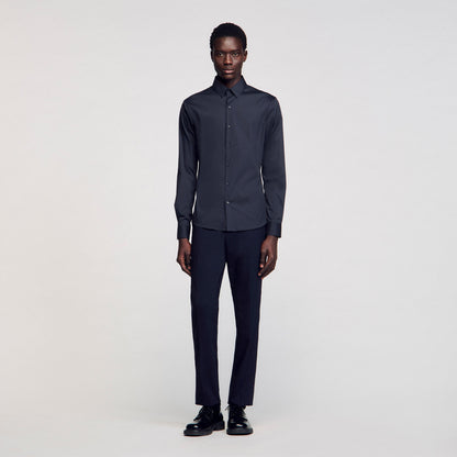 Seamless Stretch Fitted Stretch Cotton Shirt - Navy Blue Navy Blue