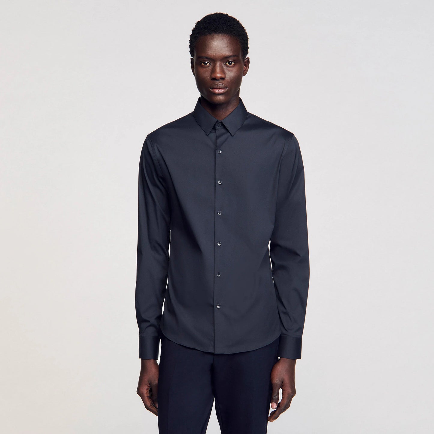 Seamless Stretch Fitted Stretch Cotton Shirt - Navy Blue Navy Blue