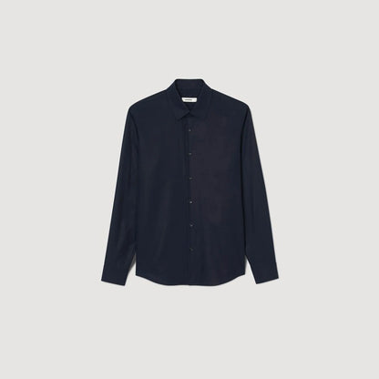 Seamless Stretch Fitted Stretch Cotton Shirt - Navy Blue Navy Blue
