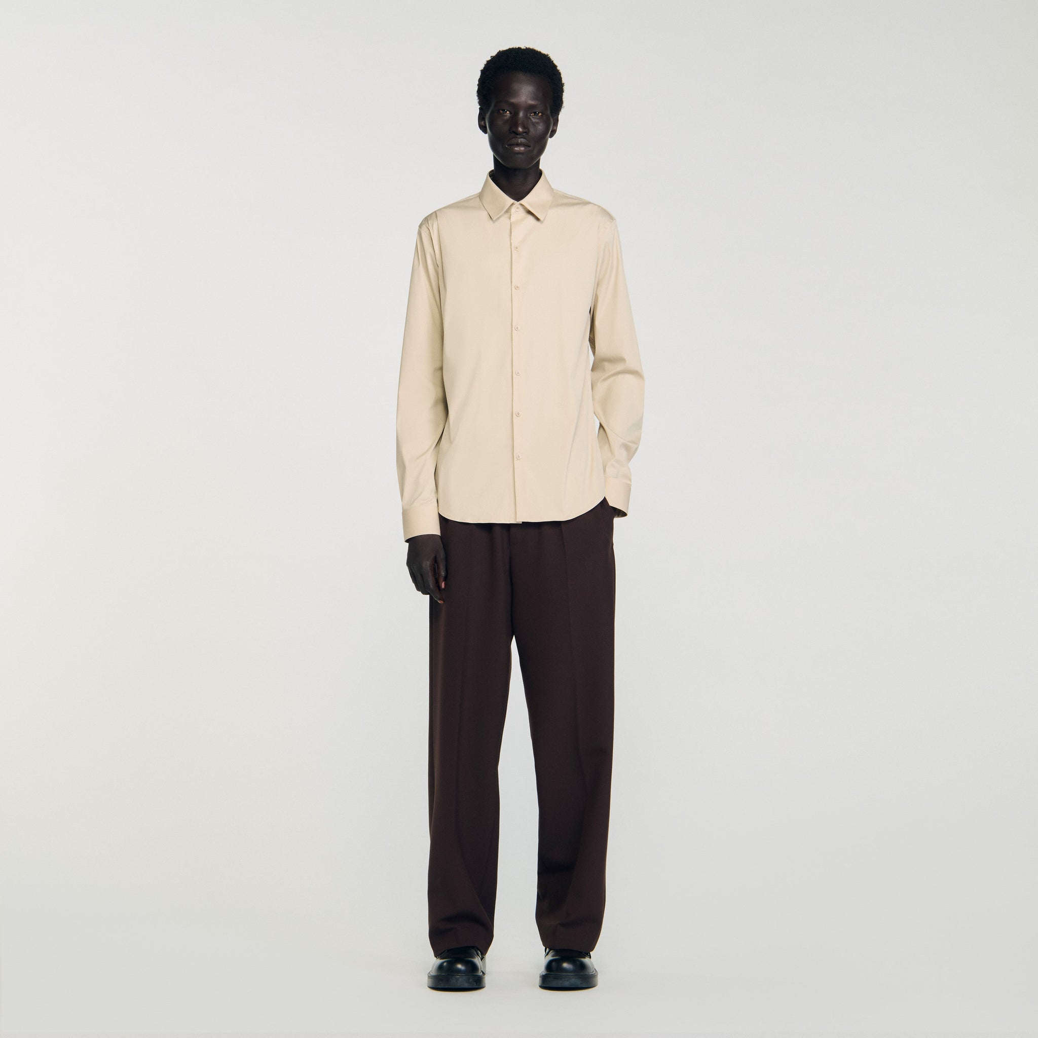 New Seamless Stretch Plain Shirt Beige