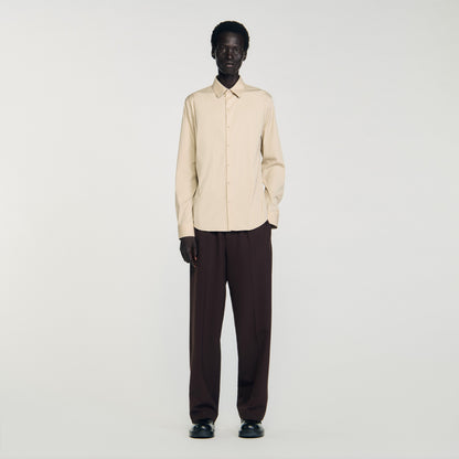 New Seamless Stretch Plain Shirt Beige