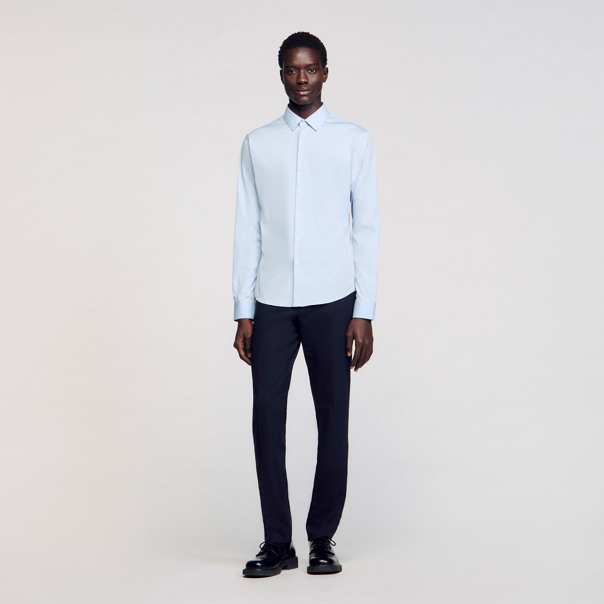 New Seamless Stretch Plain Shirt Blue Sky