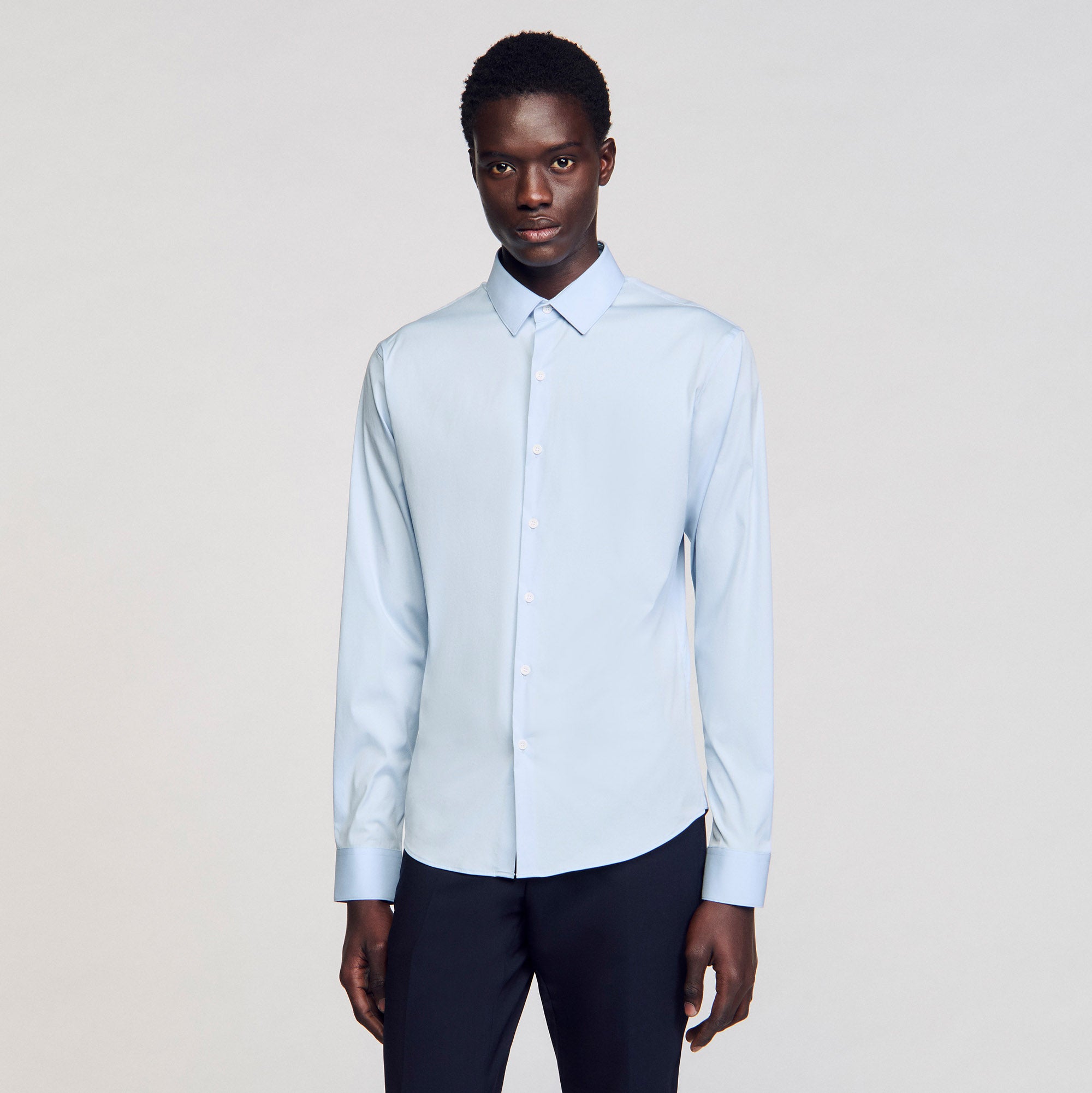 New Seamless Stretch Plain Shirt Blue Sky