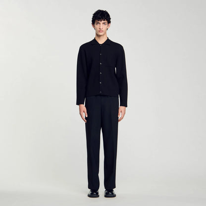 Knit Overshirt Button-Down Cardigan Black