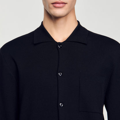 Knit Overshirt Button-Down Cardigan Black