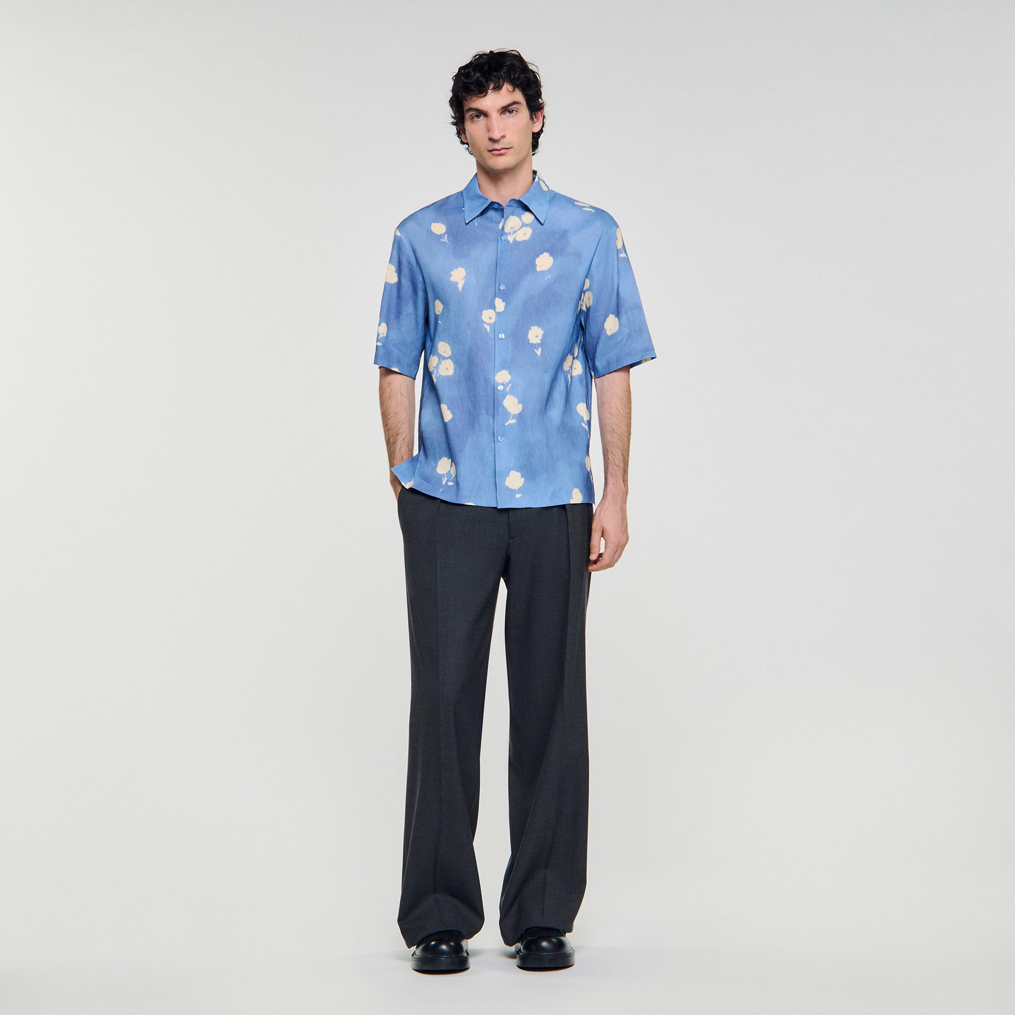 Waterflower Shirt Mc Floral Motif Shirt Blue Office