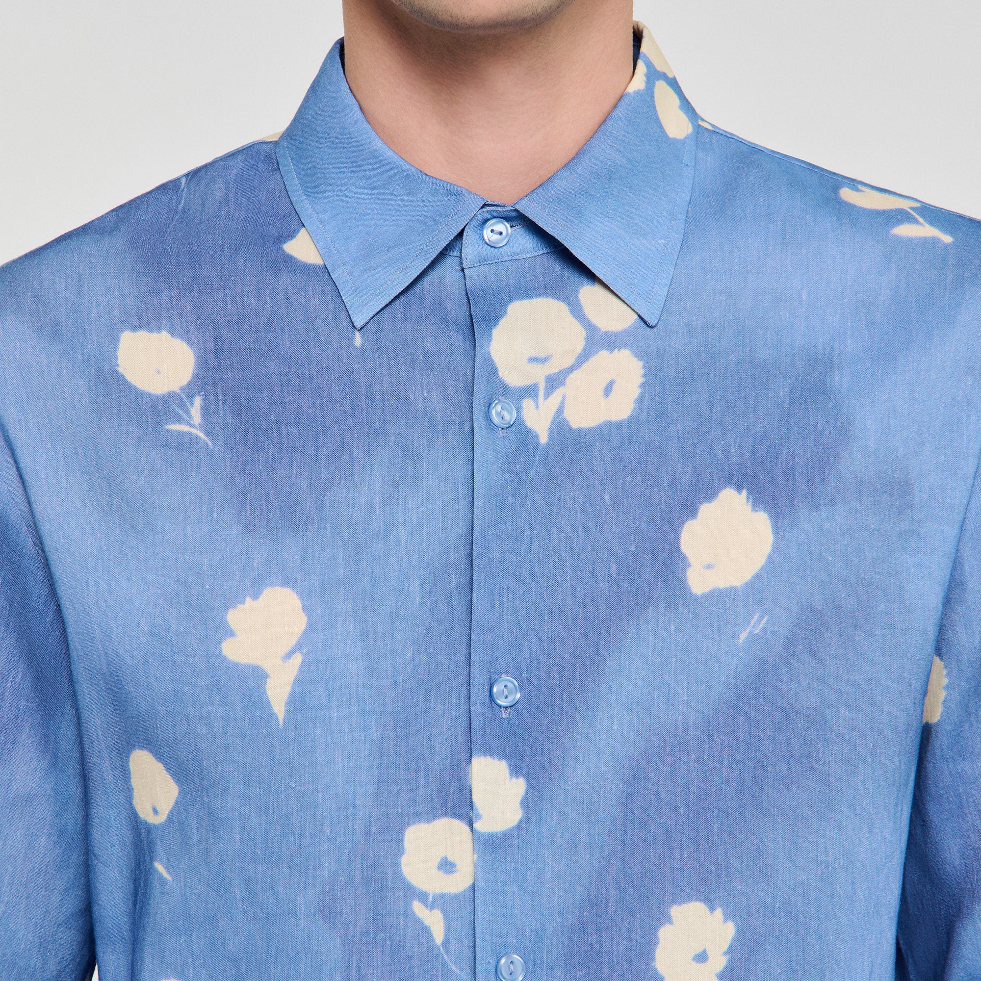 Waterflower Shirt Mc Floral Motif Shirt Blue Office