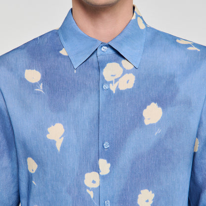 Waterflower Shirt Mc Floral Motif Shirt Blue Office