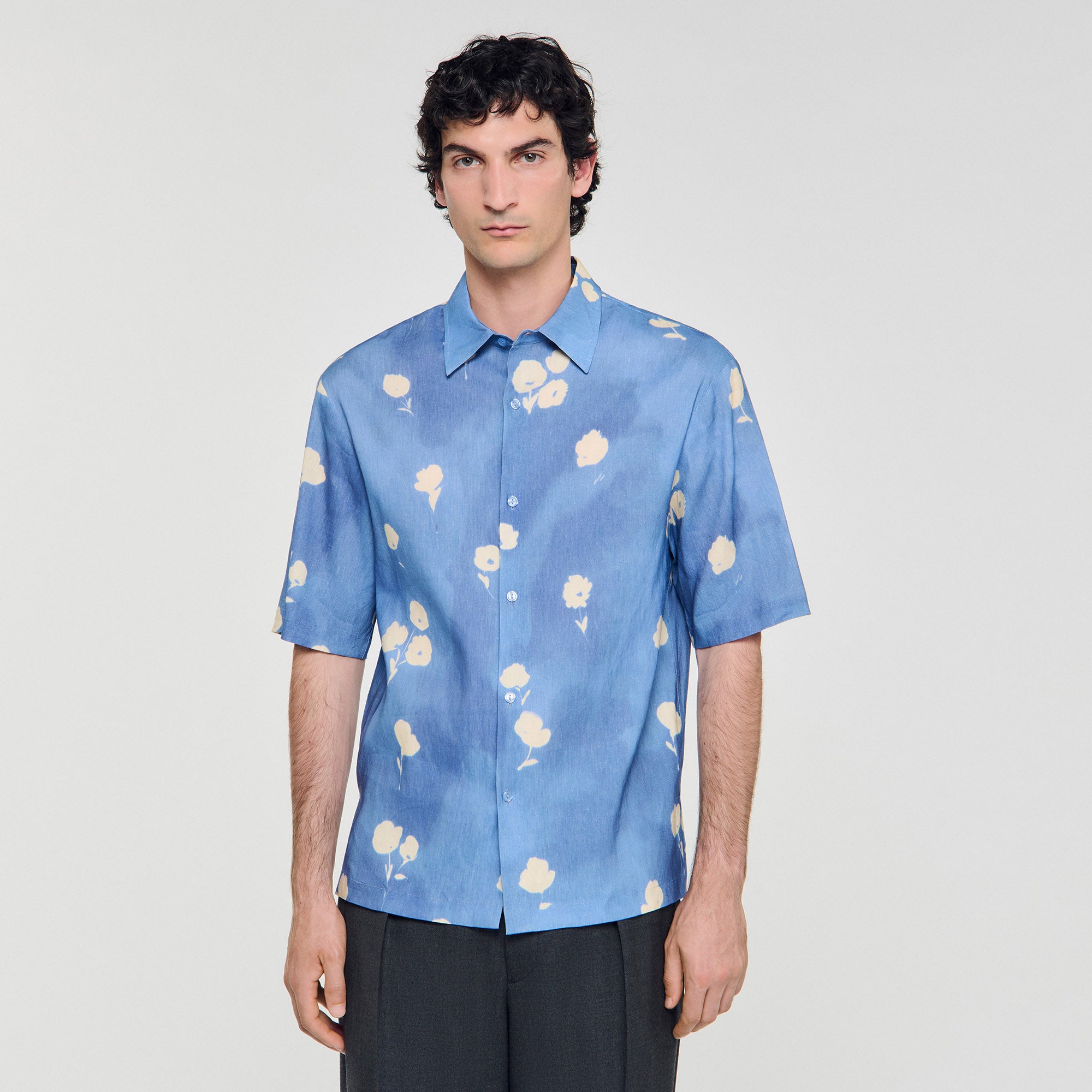 Waterflower Shirt Mc Floral Motif Shirt Blue Office