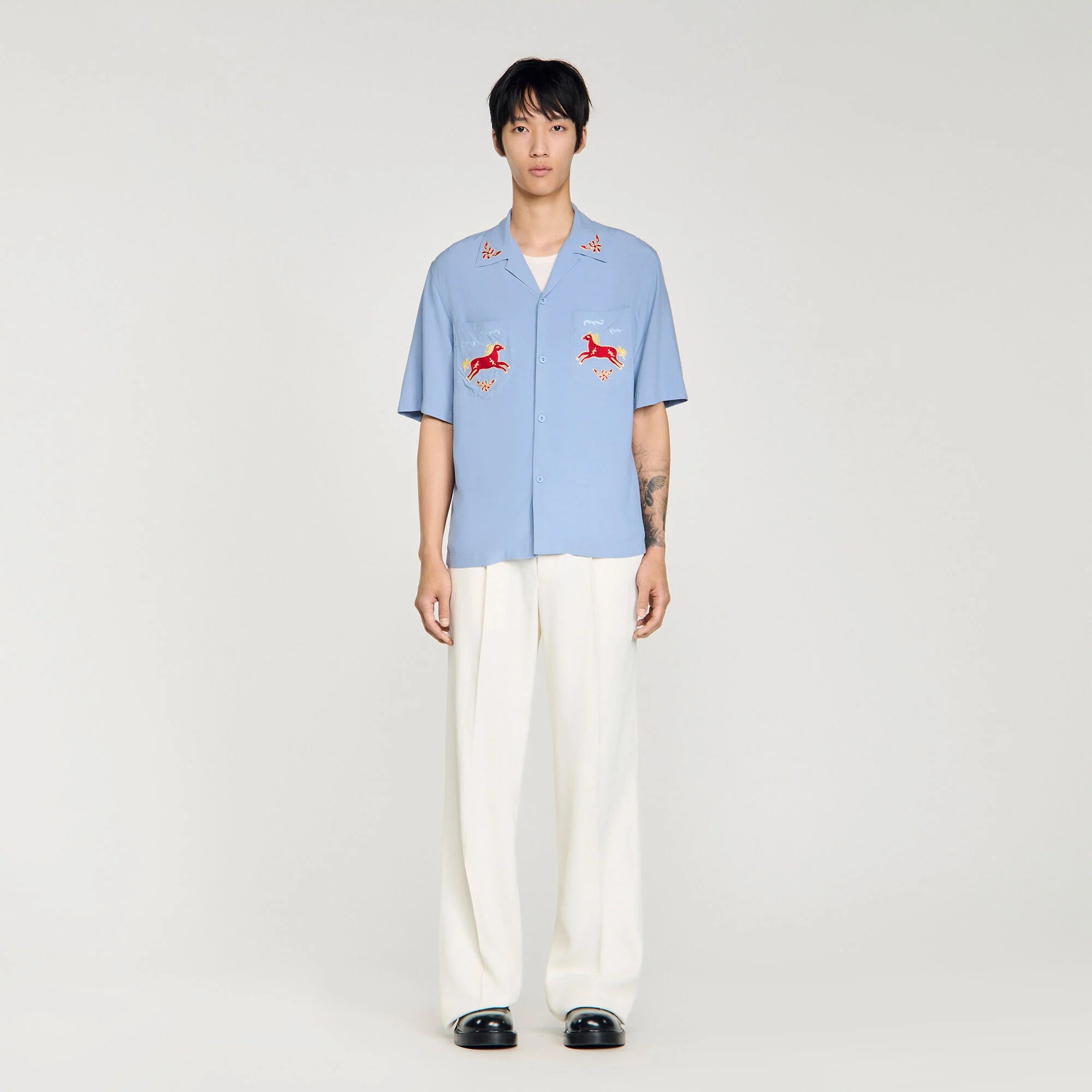 Horse Shirt Ss Embroidered Horse Loose-Fit Shirt Chambray