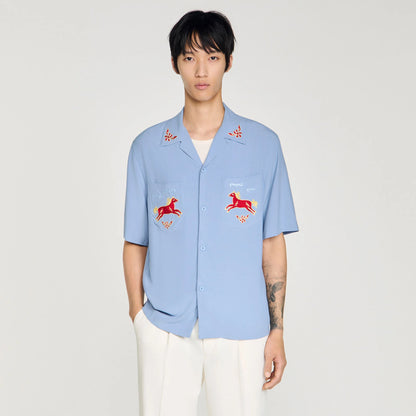 Horse Shirt Ss Embroidered Horse Loose-Fit Shirt Chambray