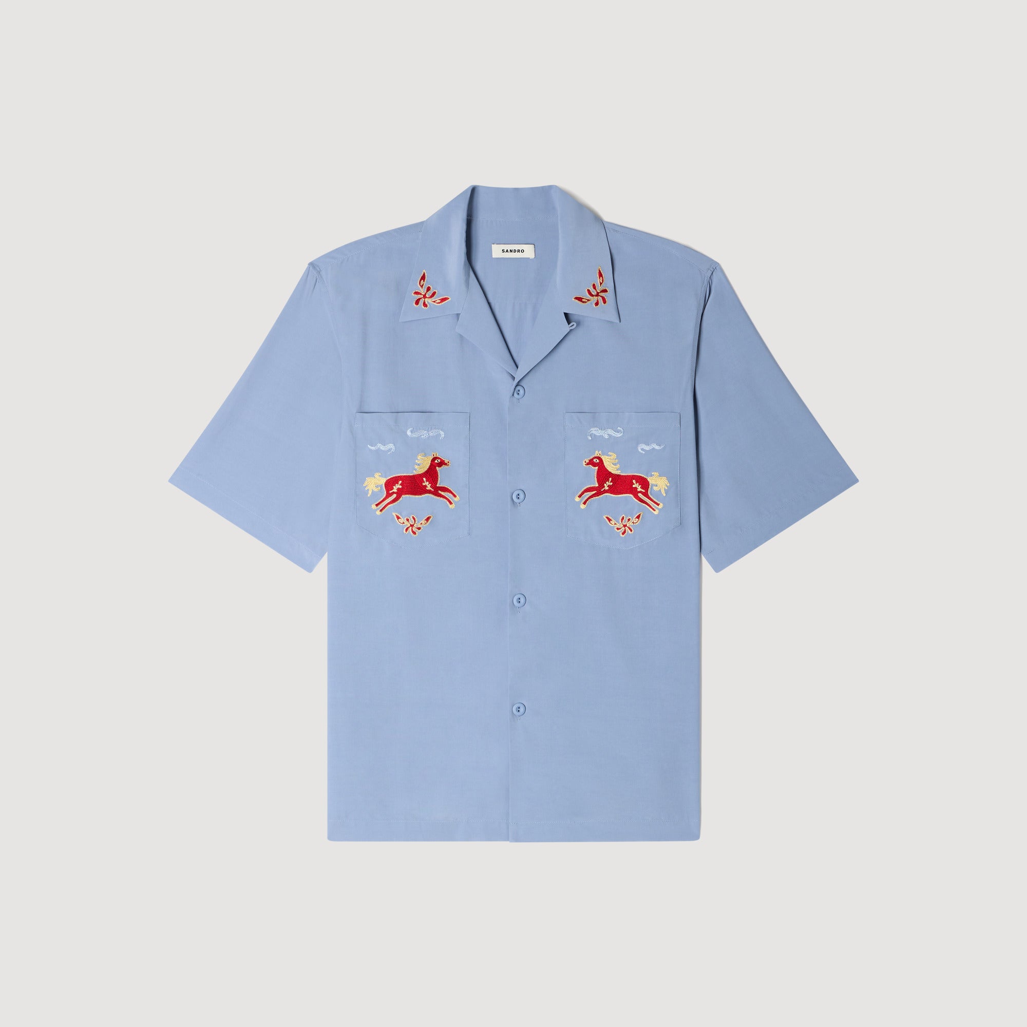 Horse Shirt Ss Embroidered Horse Loose-Fit Shirt Chambray