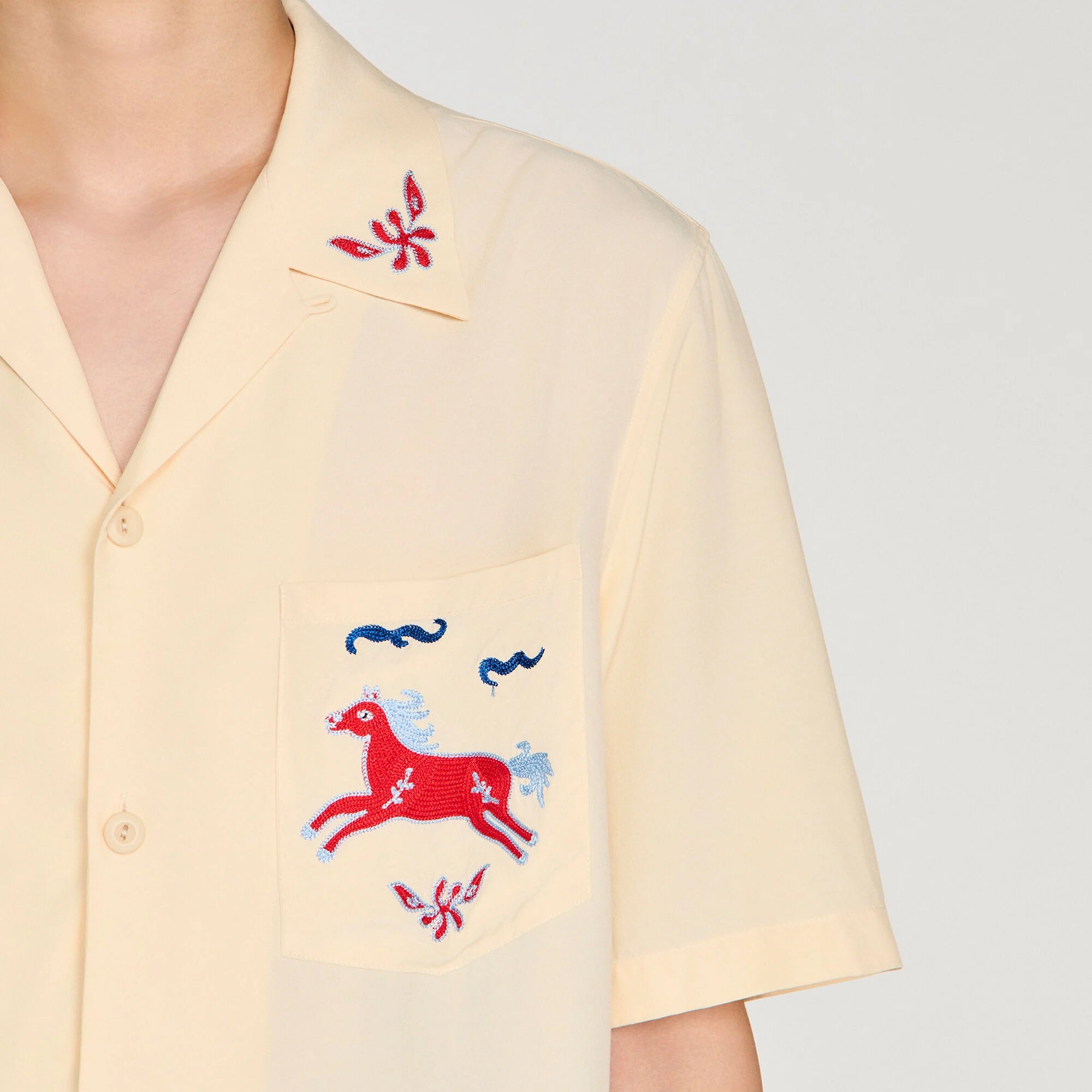 Horse Shirt Ss Embroidered Horse Loose-Fit Shirt Butter Cream