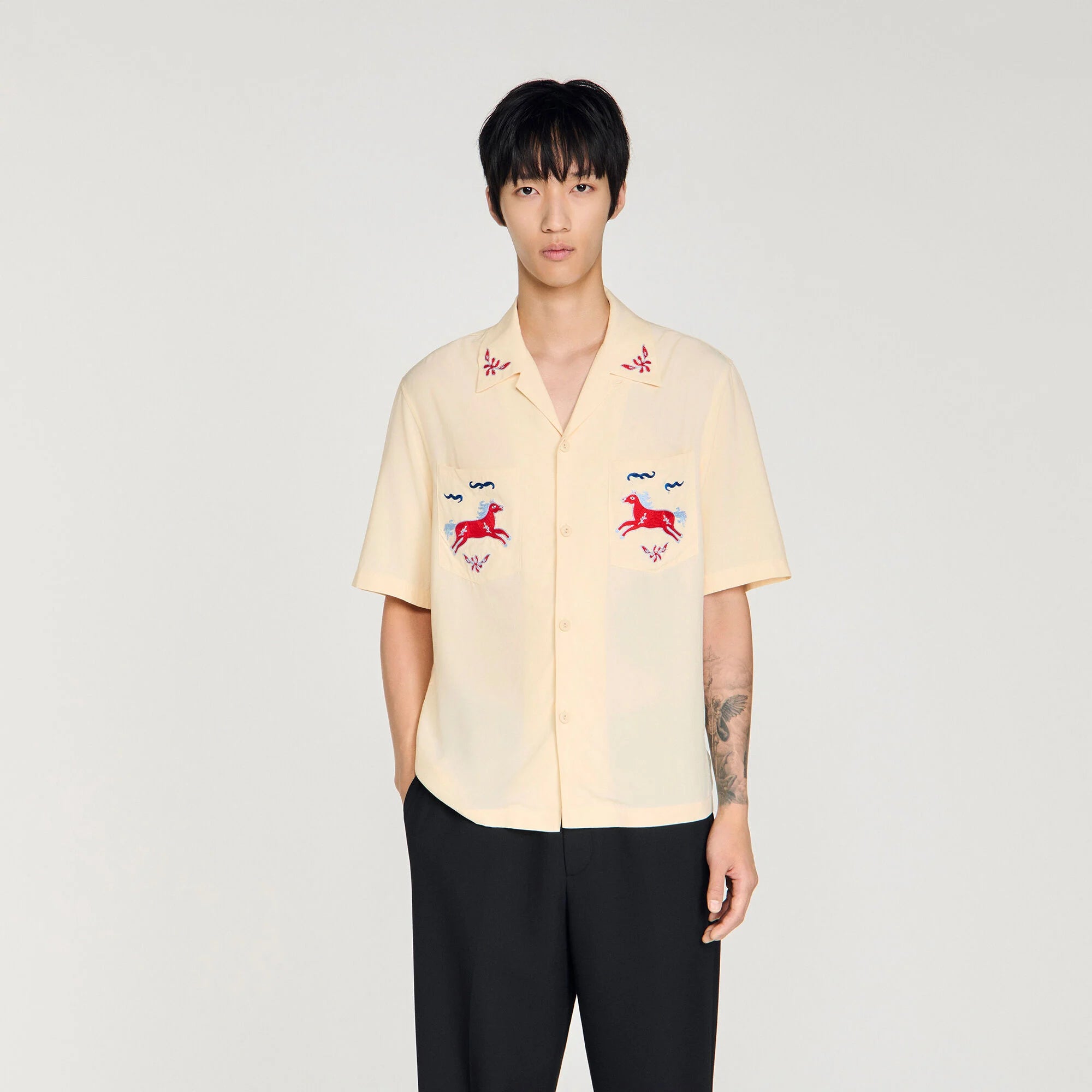 Horse Shirt Ss Embroidered Horse Loose-Fit Shirt Butter Cream
