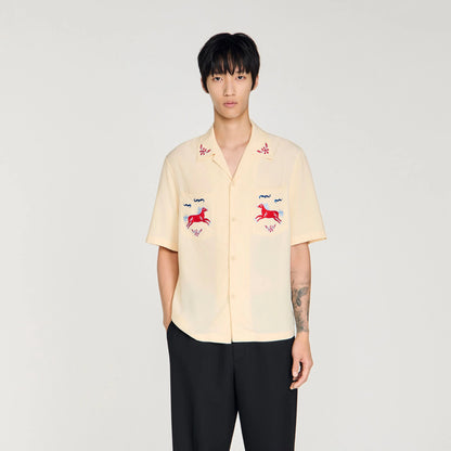 Horse Shirt Ss Embroidered Horse Loose-Fit Shirt Butter Cream