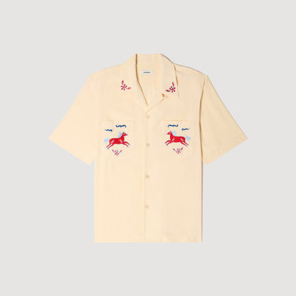 Horse Shirt Ss Embroidered Horse Loose-Fit Shirt Butter Cream