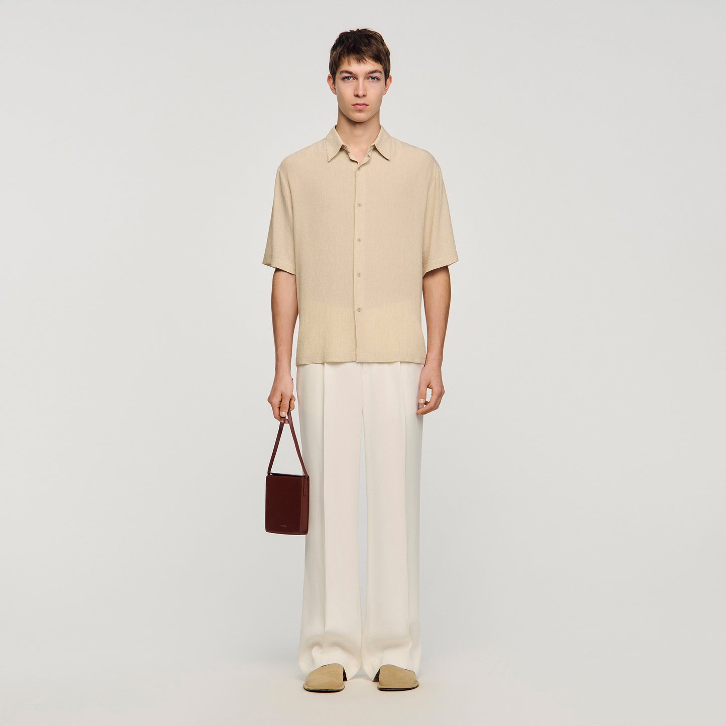 New Pleated Shirt Mc Pleated Shirt With Shark Collar Sand
