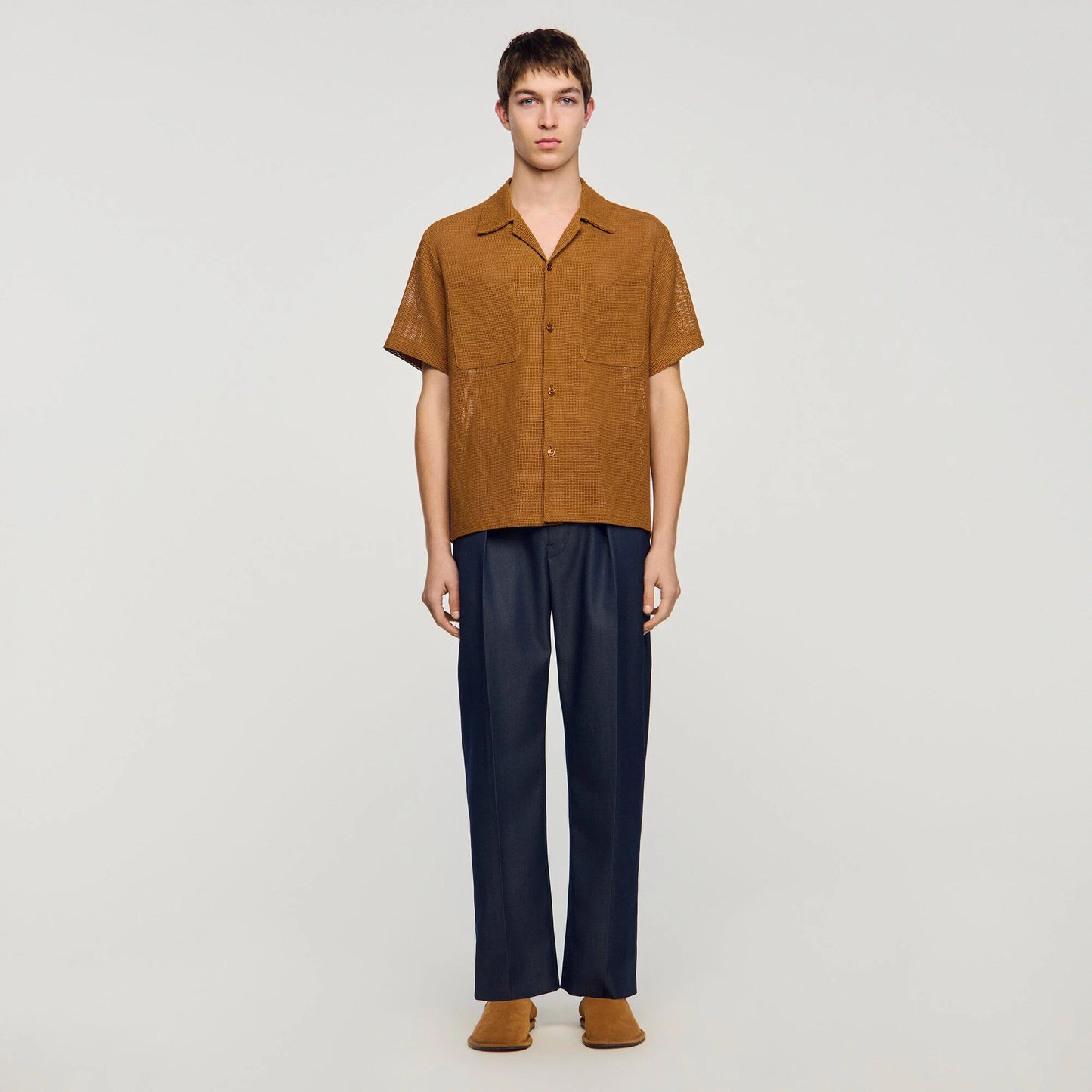 Mesh Shirt Openwork Mesh Shirt Camel