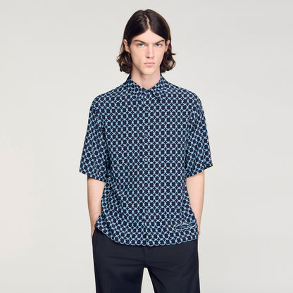 Catena Shirt Mc Link Print Loose-Fit Shirt Navy Blue