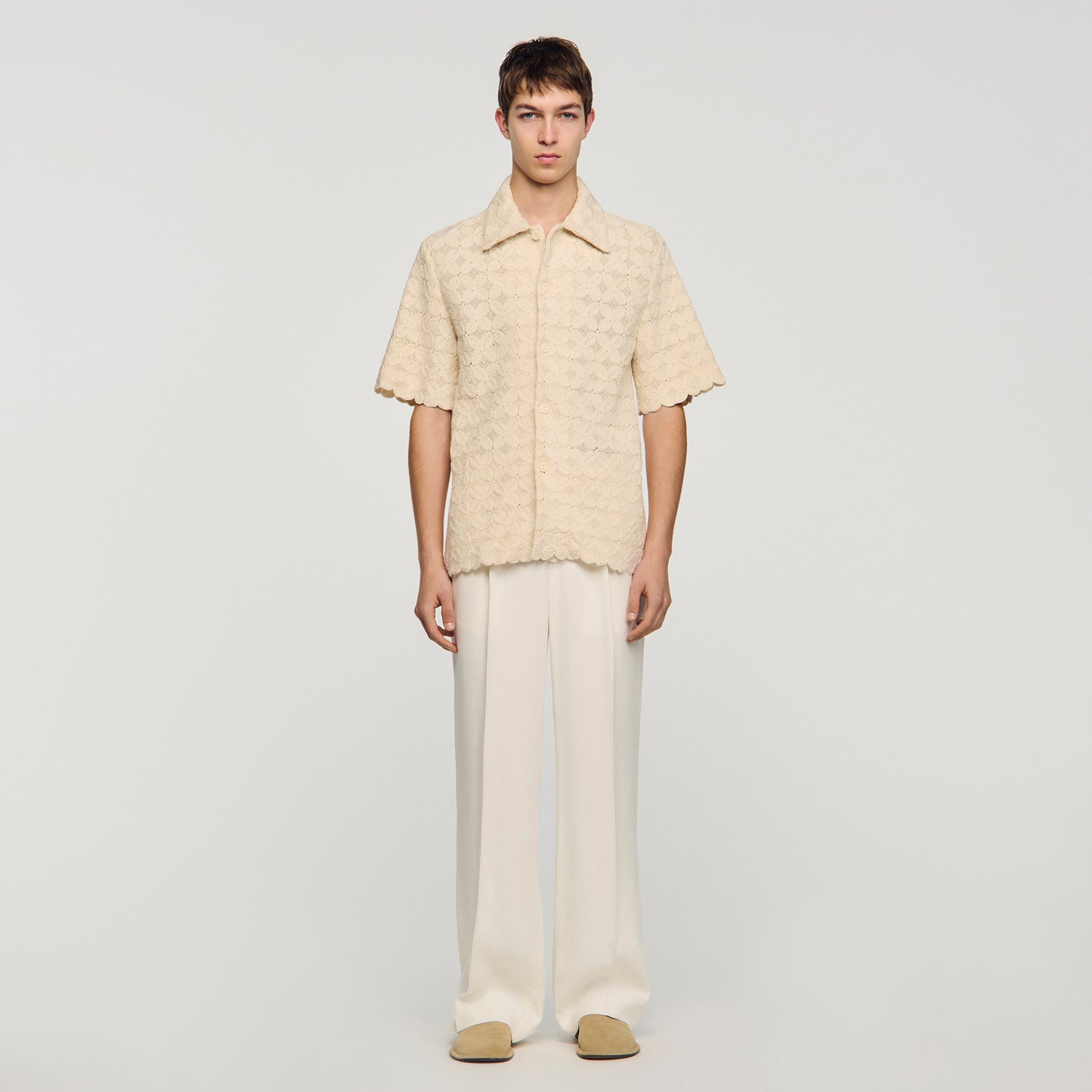 Lace Flower Shirt Mc Cotton Broderie Anglaise Shirt Ecru