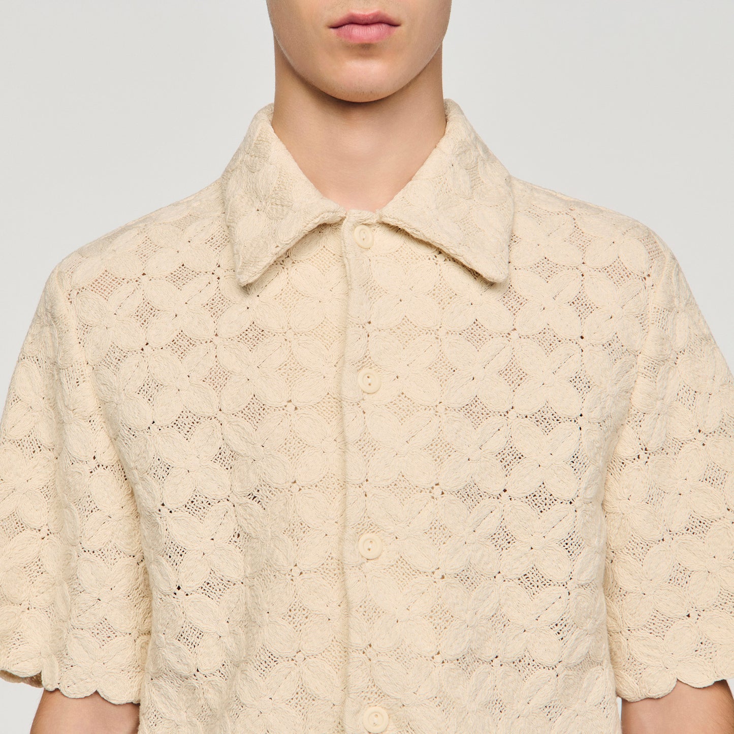 Lace Flower Shirt Mc Cotton Broderie Anglaise Shirt Ecru