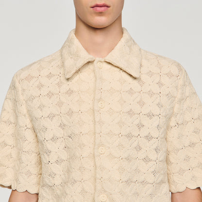 Lace Flower Shirt Mc Cotton Broderie Anglaise Shirt Ecru