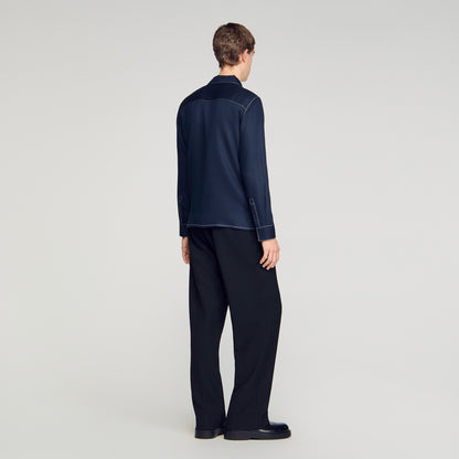 Stitched Zip Shirt Loose-Fit Zip-Up Shirt NAVY BLUE