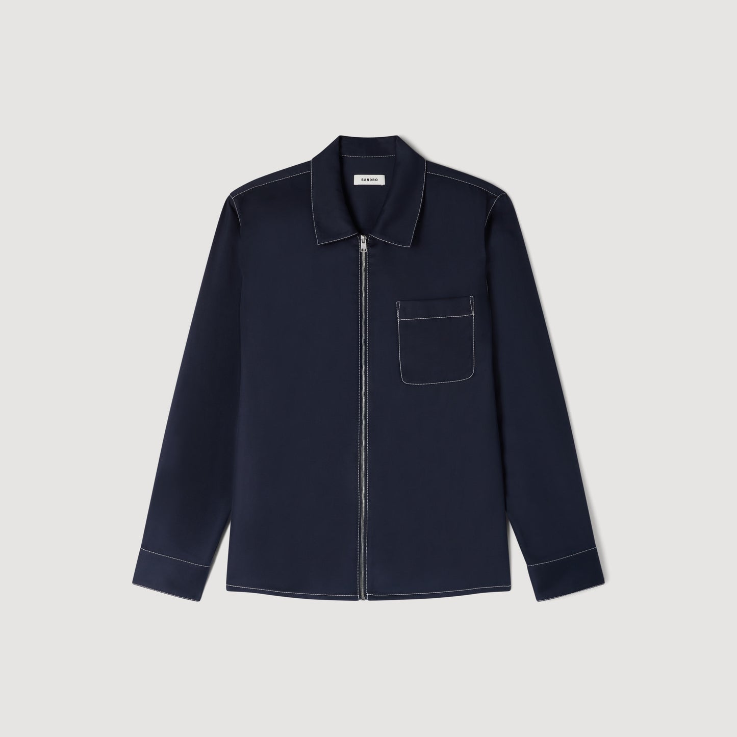 Stitched Zip Shirt Loose-Fit Zip-Up Shirt NAVY BLUE