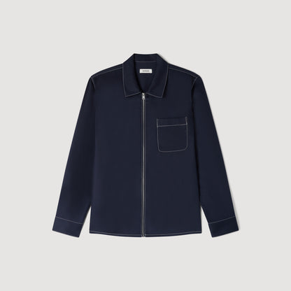 Stitched Zip Shirt Loose-Fit Zip-Up Shirt NAVY BLUE