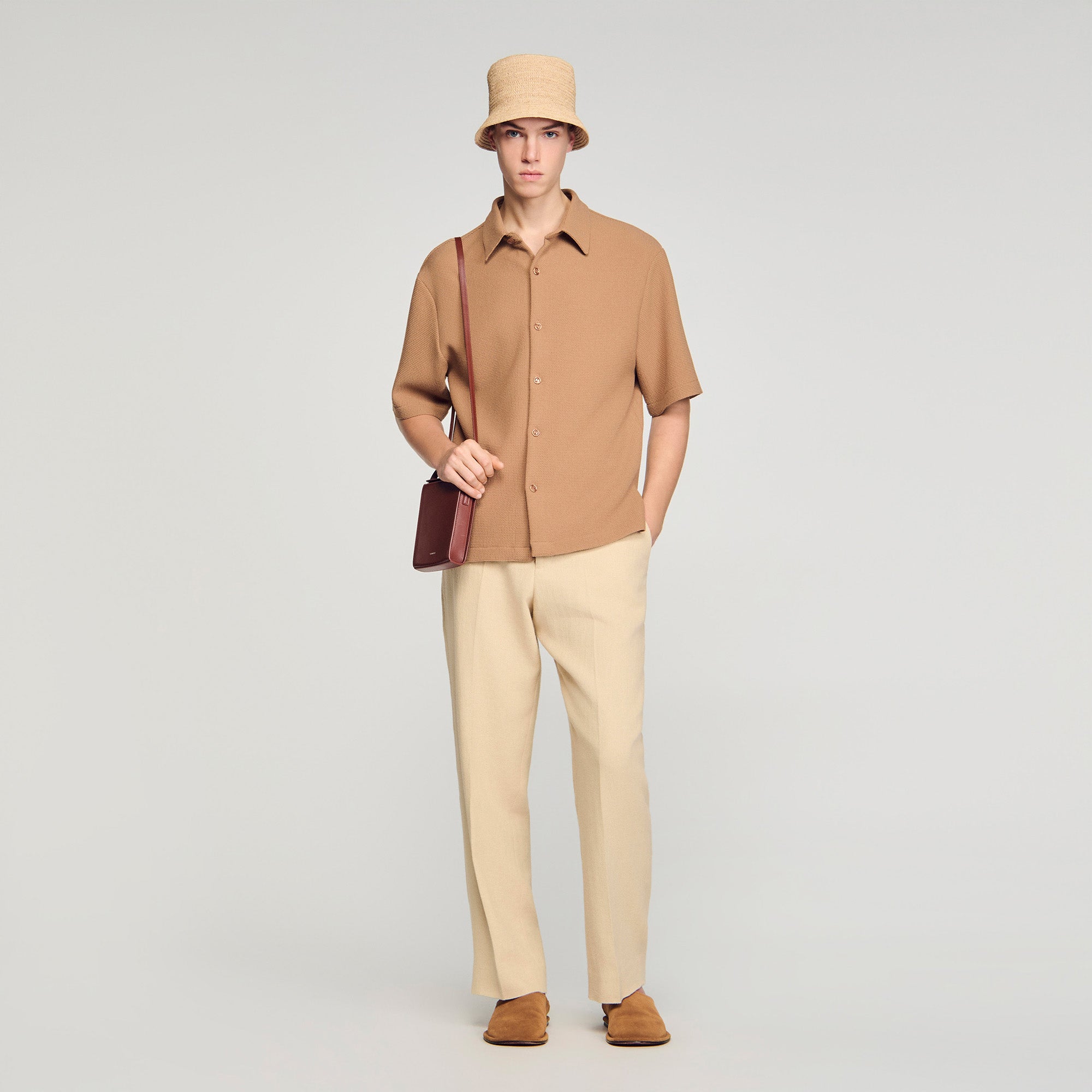 Textured Shark Collar Shirt Camel