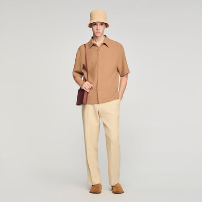 Textured Shark Collar Shirt Camel